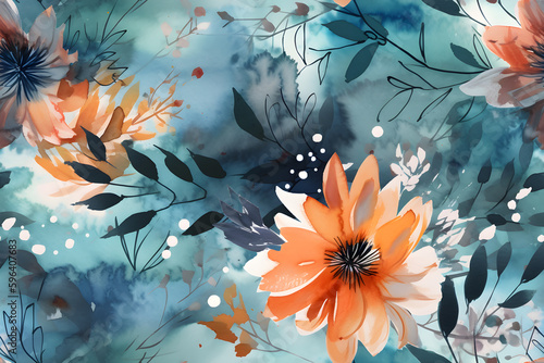 Seamless beautiful watercolor floral pattern, ai generative illustration