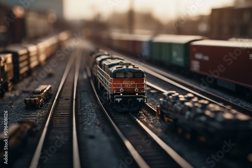 Fast moving freight trains with out-of-focus surroundings. Generative AI