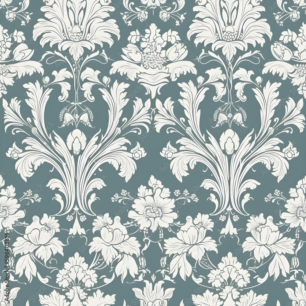 Seamless retro floral pattern, ai generative illustration