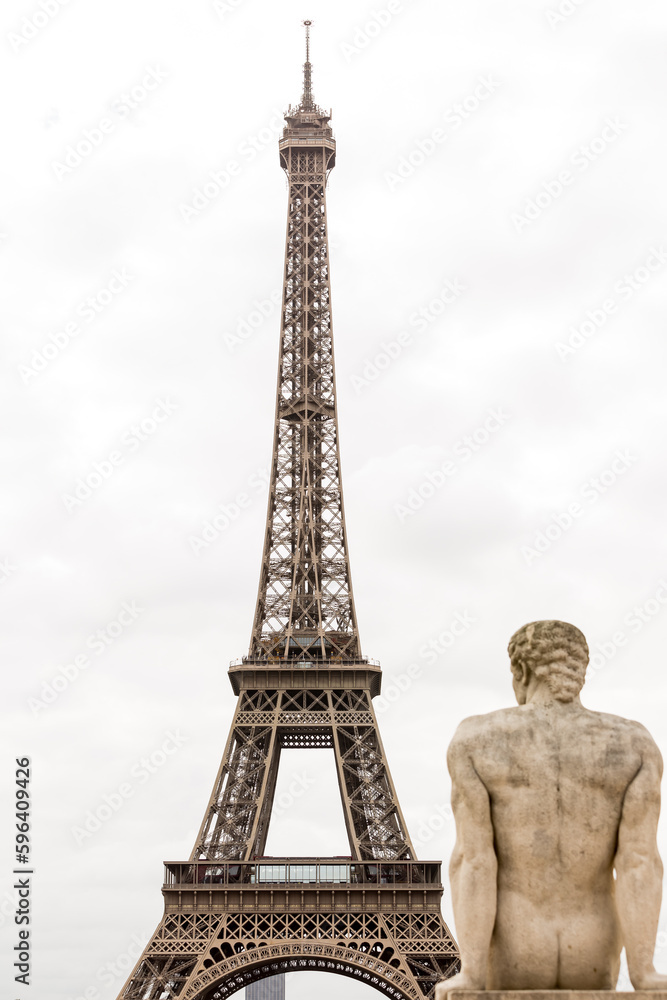 Eiffel tower in Paris and statue