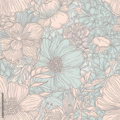 Seamless vintage pastel floral pattern, ai generative illustration © Cla78