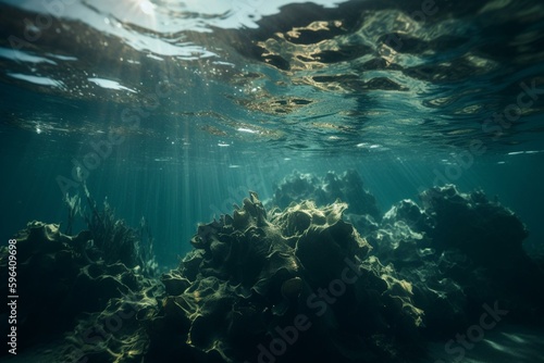 Underwater scenery with abstract patterns in ocean water. Generative AI © Endellion