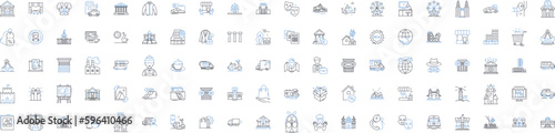 Downtown shopping line icons collection. Boutiques, Stores, Malls, Fashion, Specialty, Upscale, Affordable vector and linear illustration. Gifts,Experience,Culture outline signs set Generative AI