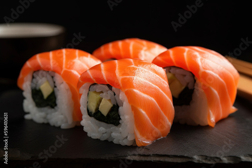 Sushi with salmon. AI