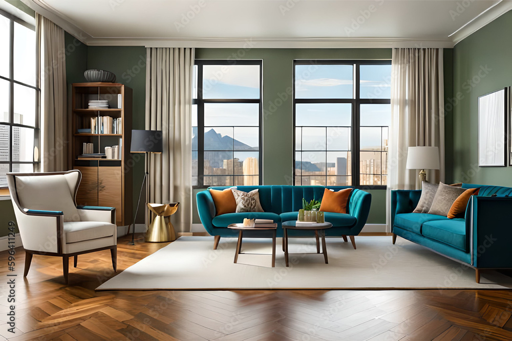 Fototapeta premium The interior design of a living room with an eclectic mix of furniture and decor | Generative AI
