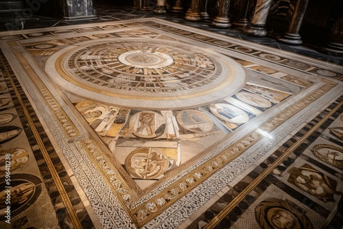 Elaborate mosaic floor of Siena Cathedral in Florence, Italy. Generative AI © Renata