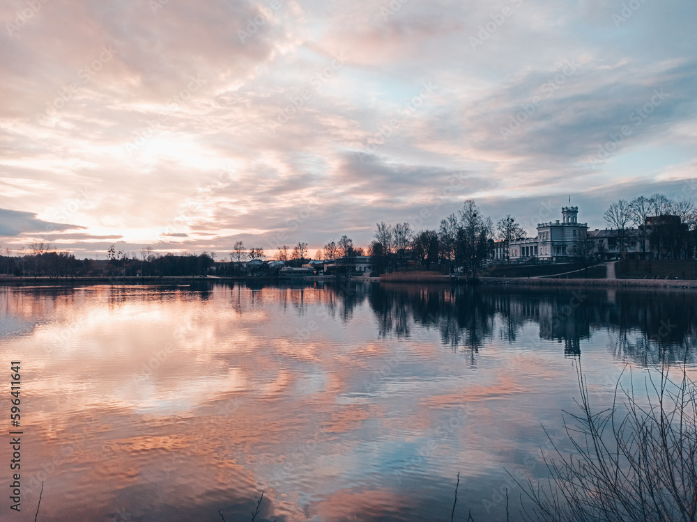 Fototapeta premium sunset over the river