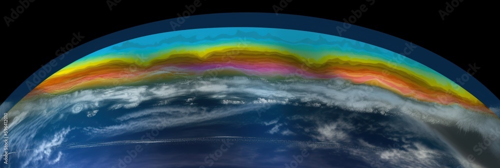 A detailed image of the earth atmosphere, showcasing its different layers and the processes that drive weather and climate, concept of Geosphere interactions, created with Generative AI technology - obrazy, fototapety, plakaty 