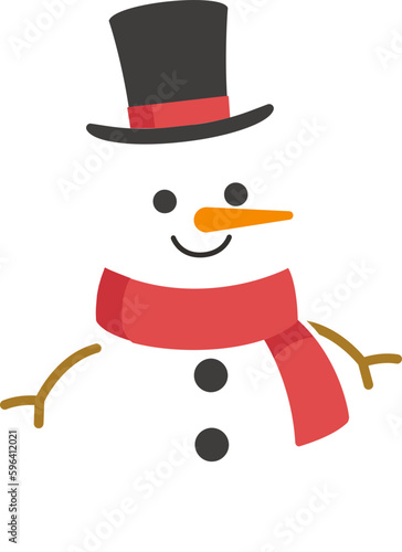 Snowman with a scarf and hat. Flat design. Vector illustration.