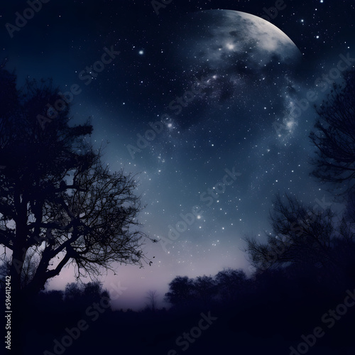 Night sky stars moon galaxy one Generative AI © NAWKO