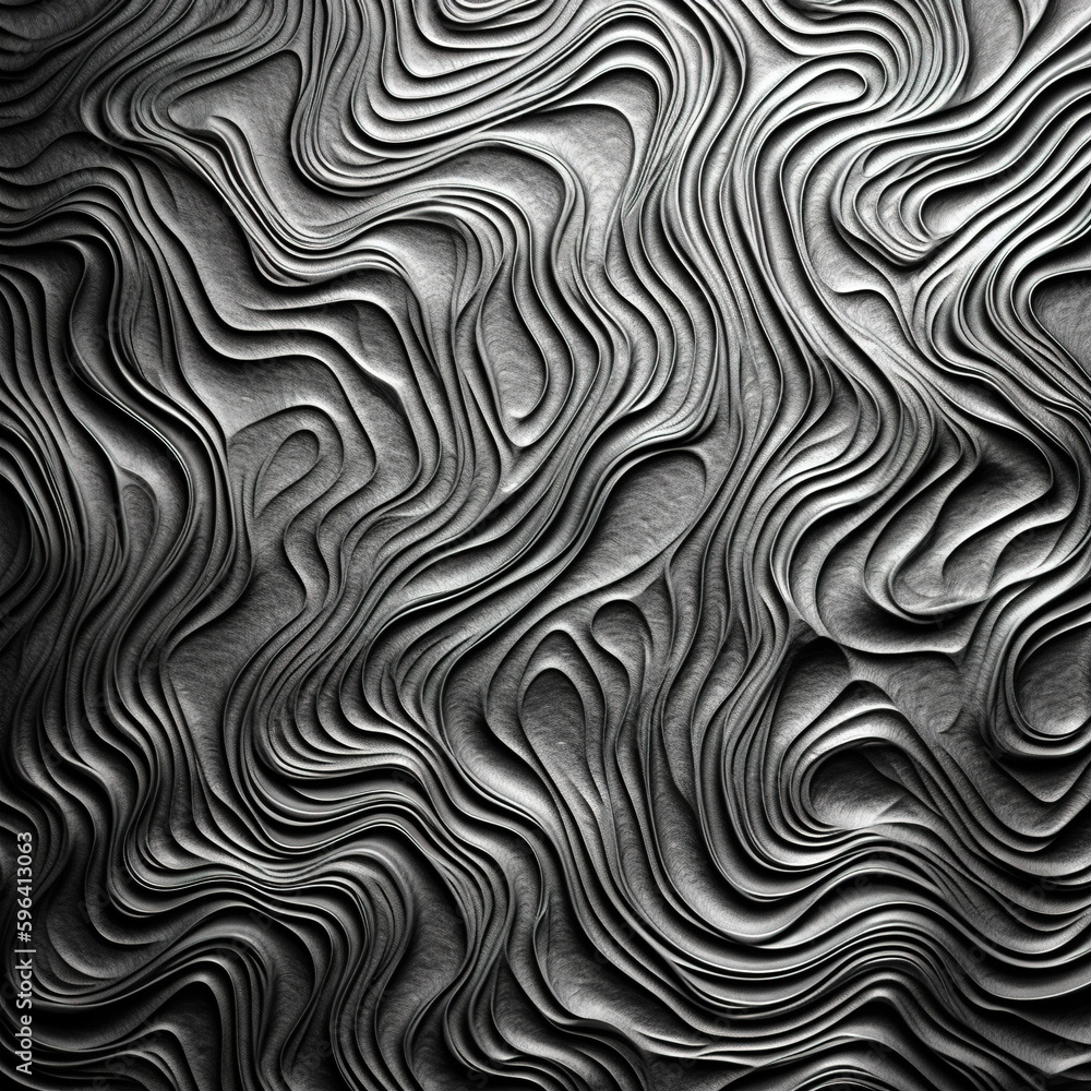 Black Abstract Wave Pattern Texture. 3D Background