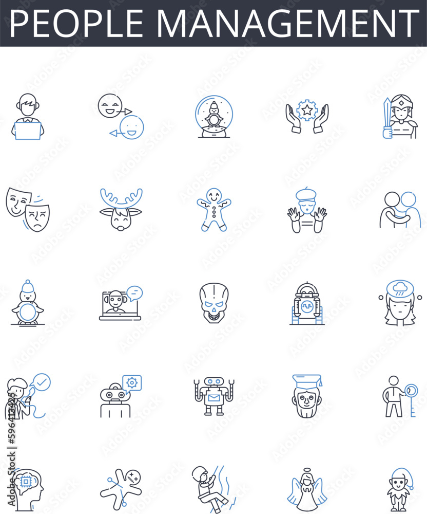 People management line icons collection. Staff supervision, Team coordination, Resource allocation, Workforce control, Personnel direction, Staff oversight, Employee administration Generative AI