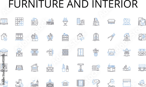 Furniture and interior line icons collection. Innovation, Technology, Efficiency, Quality, Typography, Mass-production, Antique vector and linear illustration. Mechanical,Ink,Paper Generative AI