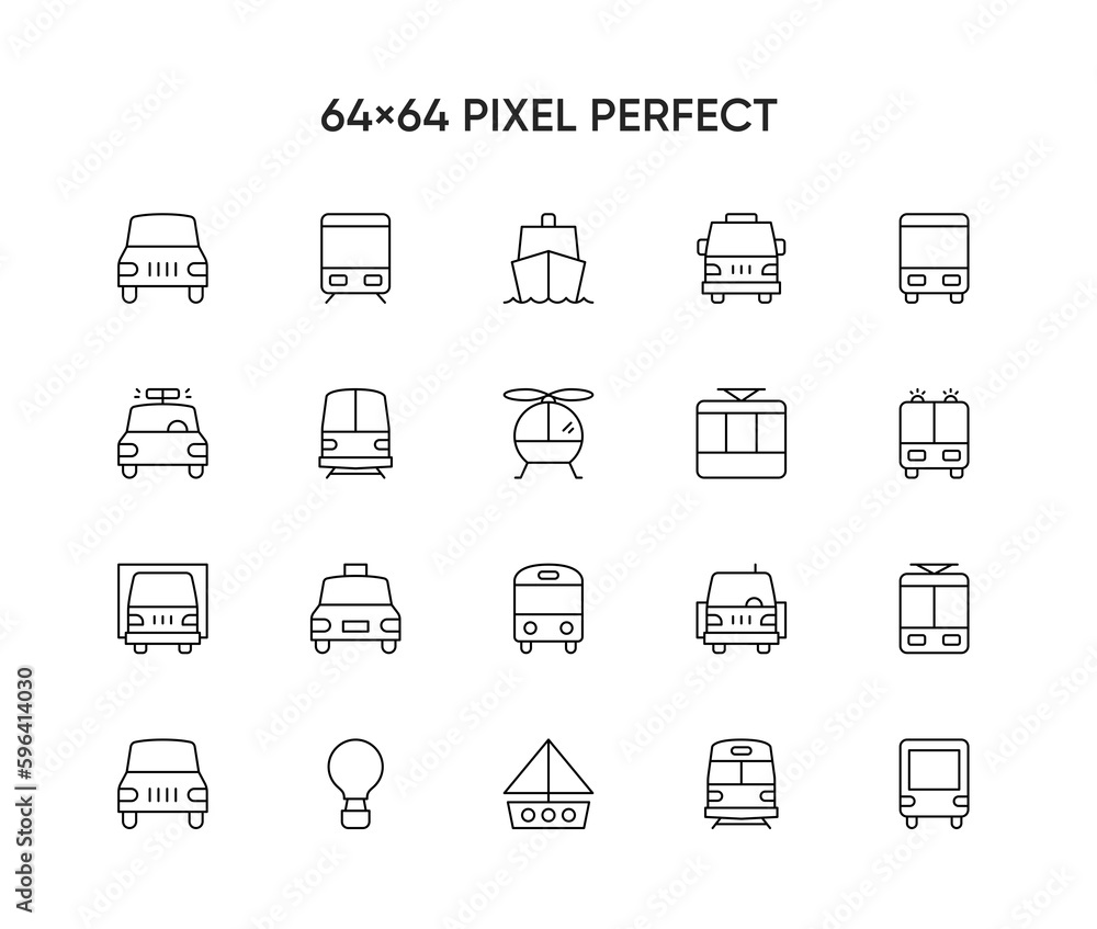 Transport thin line icons set. Vehicle icons. Transportation types. Vector illustration Transport thin line icons set. Vehicle icons. Transportation types. Vector illustration