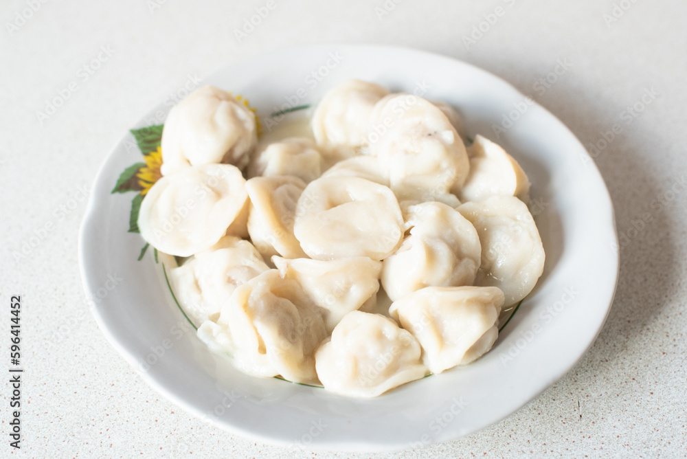 Meat dumplings plate, fast food . Horizontal photo. Delicious hot pelmeni Meat dumplings plate, fast food . Horizontal photo. Delicious hot pelmeni