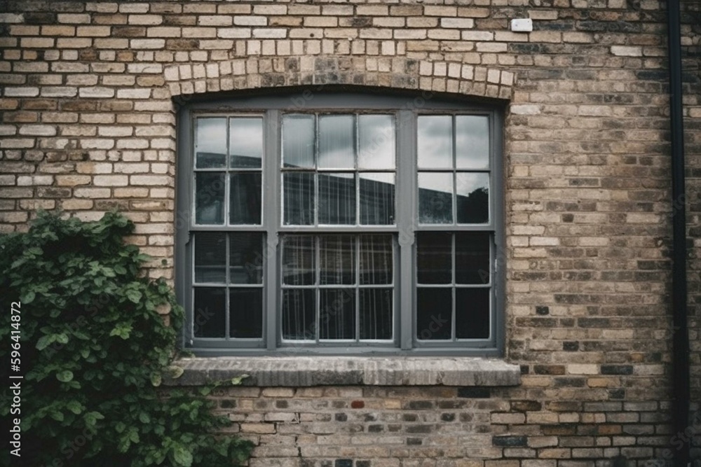 A window set in a wall of white brick. Generative AI