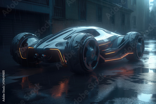 Futuristic sci-fi car design with cyberpunk style in a parking garage © Anjali
