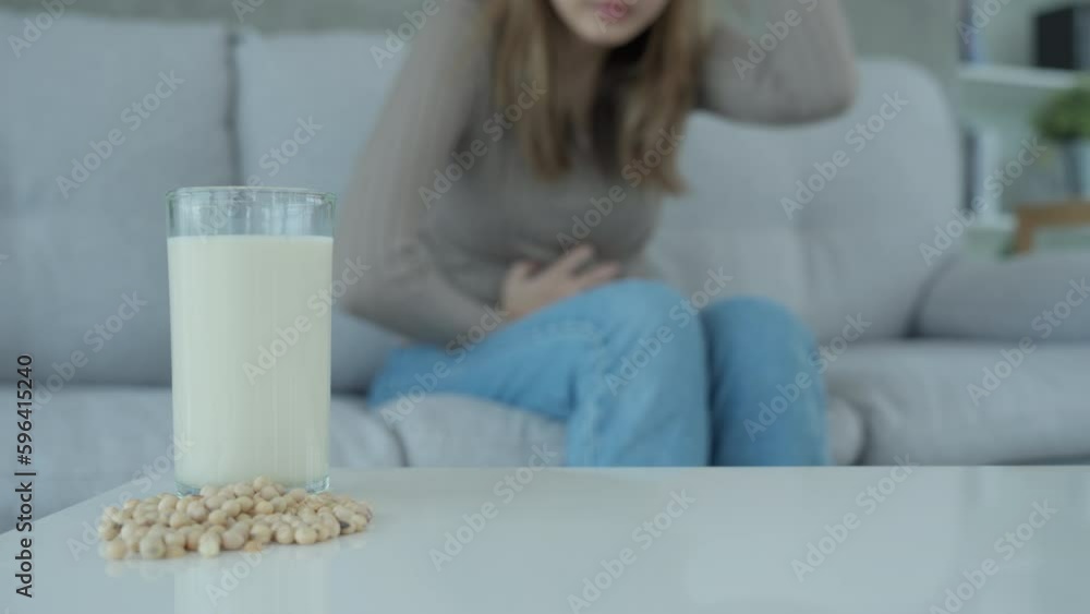 soy allergens, Sick sad unhealthy ill allergic woman, runny stuffy sore