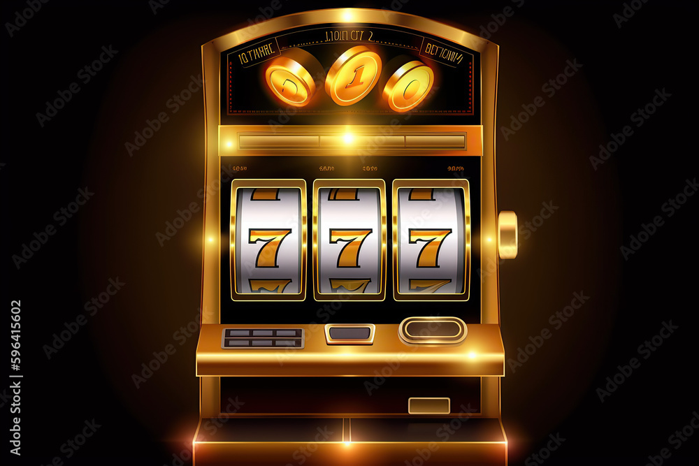 Slot machine illustration, Gambling gold prize fortune concept, Illustration of game machine, playing casino, created with Generative AI Slot machine illustration, Gambling gold prize fortune concept, Illustration of game machine, playing casino, created with Generative AI