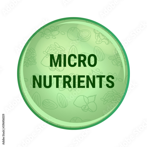 Vector green icon or symbol of micro nutrients or micronutrients isolated on white background. Vitamins and minerals needed in very small amounts, which have important functions in human body.
