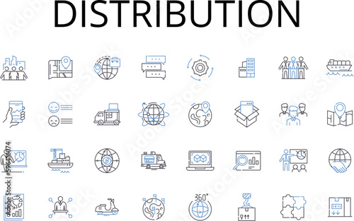Distribution line icons collection. Dispensation  Allotment  Delivery  Allocation  Apportionment  Provisioning  Supply chain vector and linear illustration. Generative AI