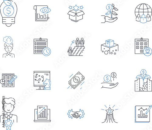 Work capacity line icons collection. Endurance, Stamina, Efficiency, Productivity, Consistency, Adaptable, Versatile vector and linear illustration. Resilience,Strength,Power outline Generative AI