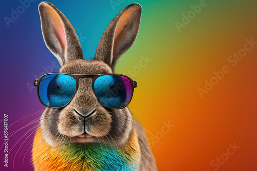 Cool bunny with sunglasses on colorful background, perfect wallpaper concept, created with Generative AI