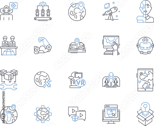 Exploratory science line icons collection. Discoveries, Research, Exploration, Investigation, Observation, Experimentation, Curiosity vector and linear illustration. Generative AI