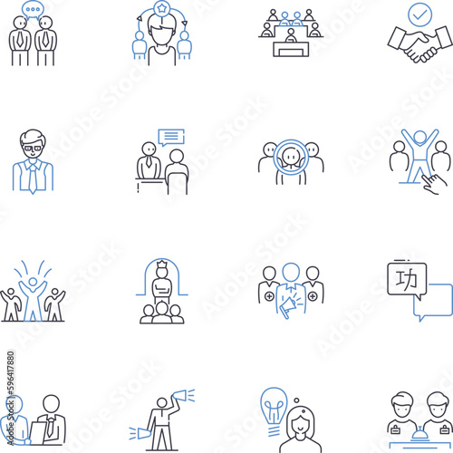 Video conference line icons collection. Collaboration, Connection, Communication, Online, Virtual, Remote, Call vector and linear illustration. Zoom,Meeting,Webinar outline signs set Generative AI