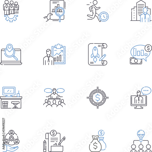 Investment strategy line icons collection. Portfolio, Diversification, Risk, Returns, Asset allocation, Stock, Bond vector and linear illustration. Rebalancing,Mutual fund,ETF outline Generative AI