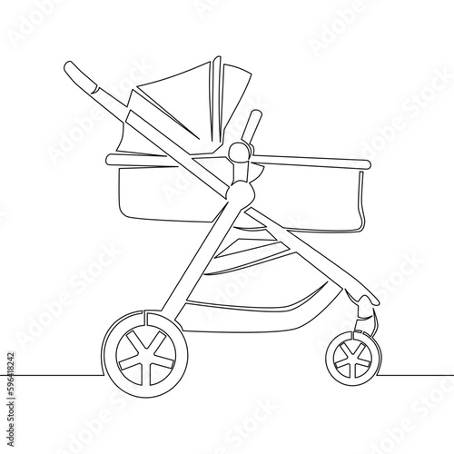 Continuous line drawing Modern baby stroller childhood safety icon vector illustration concept