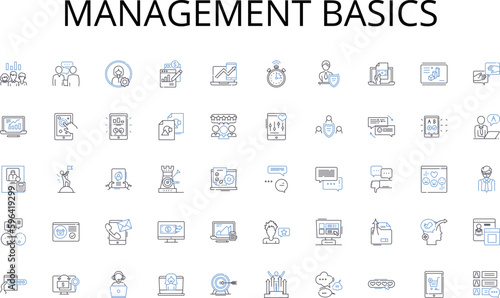 Management basics line icons collection. Empowerment, Guidance, Leadership, Development, Support, Nurture, Progress vector and linear illustration. Growth,Coach,Experts outline signs set Generative AI