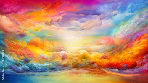 Abstract arrangement of surreal sunset sunrise colors and textures on the subject of landscape painting, imagination, creativity and art  generative ai photo