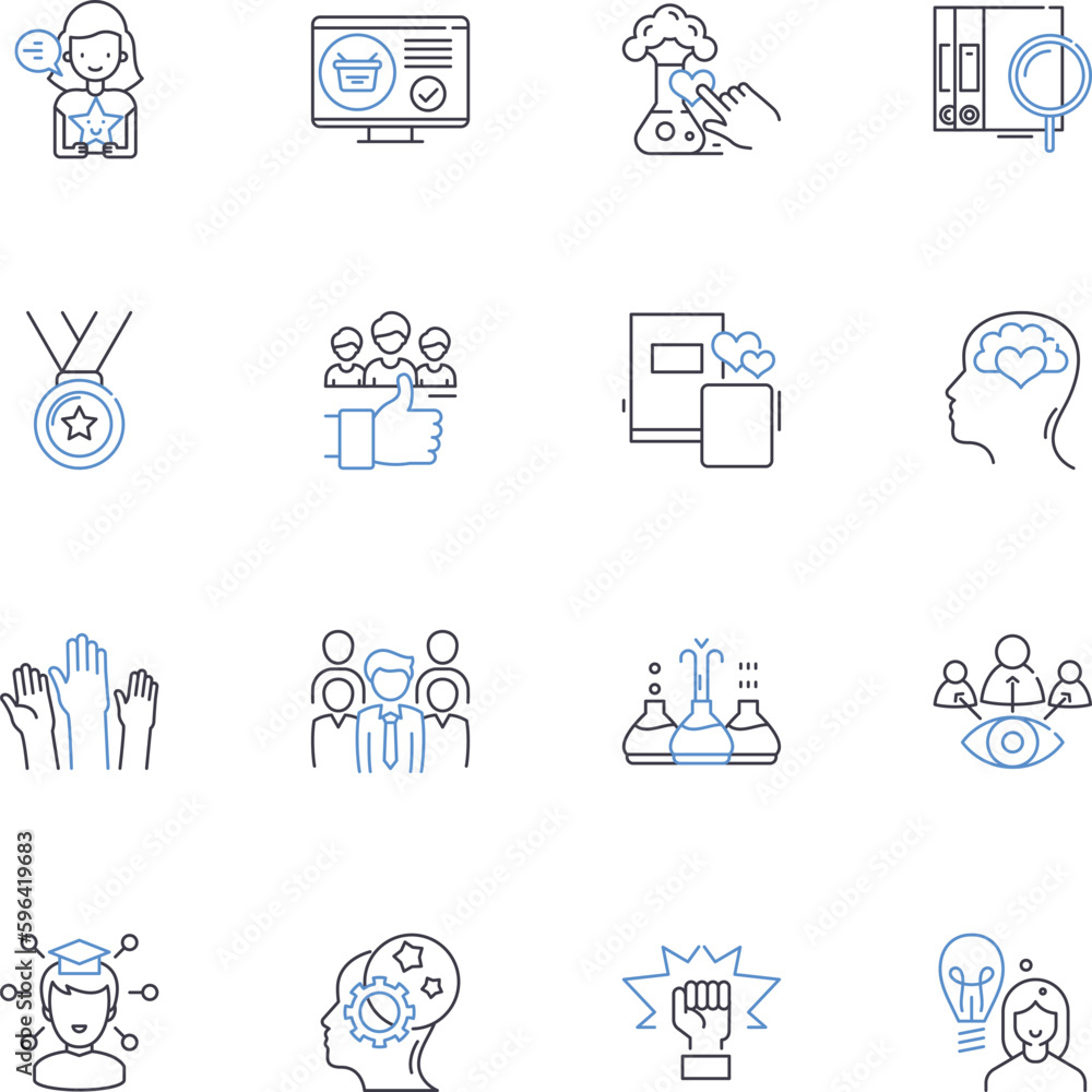 Fototapeta premium Partner thinking line icons collection. Synergy, Collaboration, Brainstorming, Cohesion, Communication, Trust, Support vector and linear illustration. Cooperation,Empathy,Consideration Generative AI