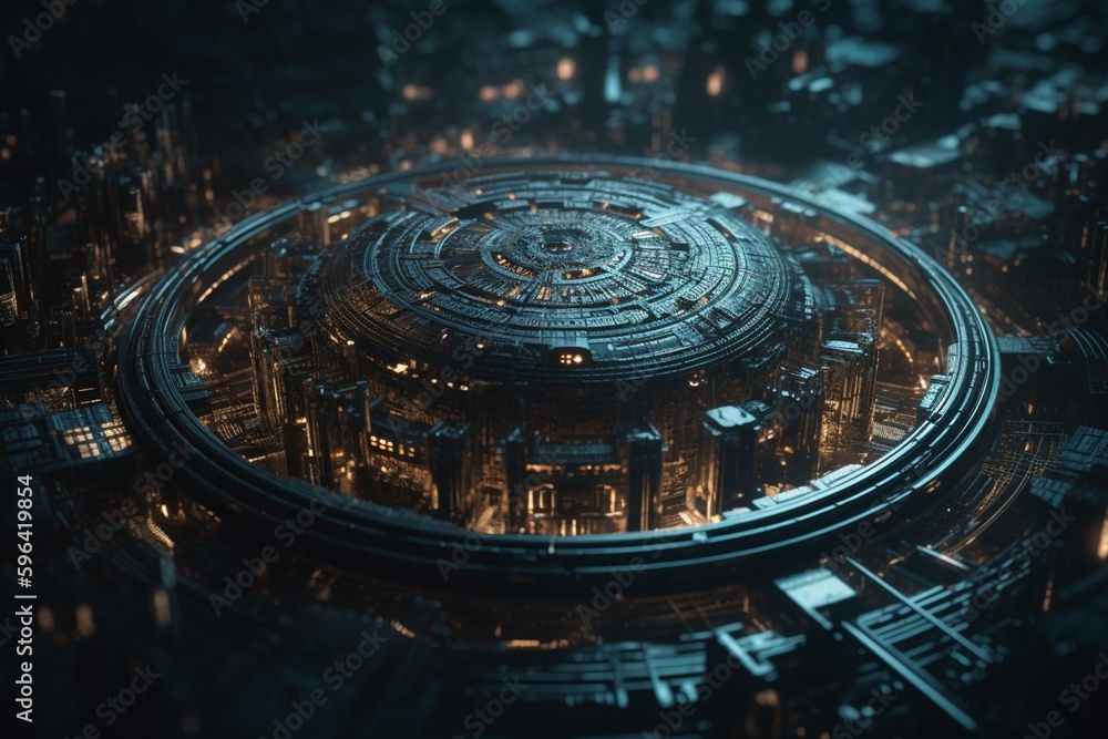 Futuristic circular art with sci-fi vibes. Generative AI