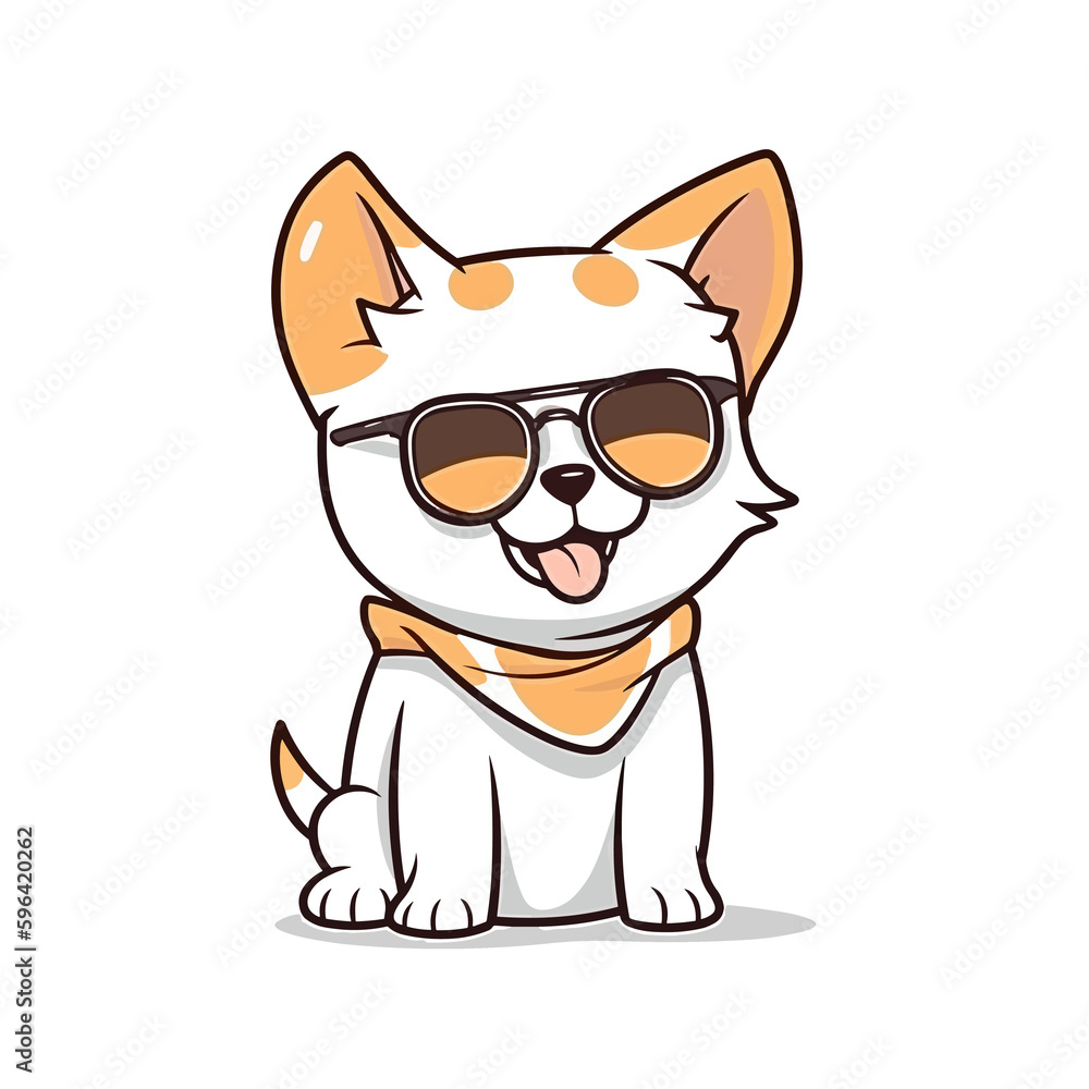 Obraz premium Kawaii Cute happy dog wearing sunglasses