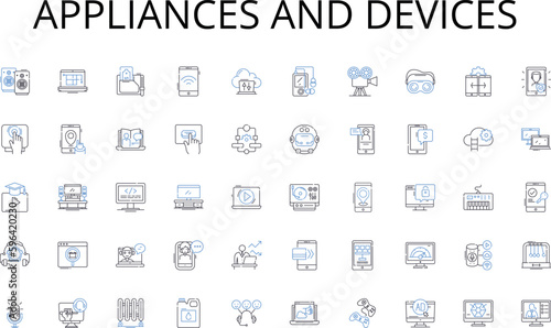 Appliances and devices line icons collection. Mix, Mastering, Equalizer, Compression, Dynamics, Reverb, Delay vector and linear illustration. EQ,Volume,Soundcheck outline signs set Generative AI