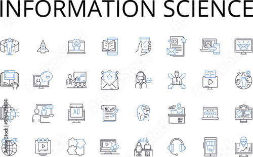 Information science line icons collection. Political science, Social psychology, Economic policy, Computer engineering, Environmental science, Medical biology, Legal studies vector and Generative AI