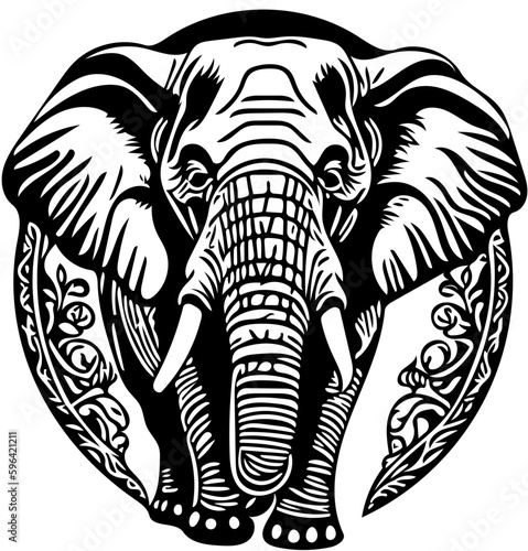 Elephant emblem logo in black and white, vector illustration of a big elephant 