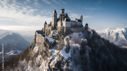 A beautiful castle at the top of a mountain