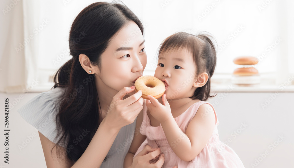 Single mom with her adorable young daughter, spending time together. Mom and daughter concept. Generative AI illustrations Single mom with her adorable young daughter, spending time together. Mom and daughter concept. Generative AI illustrations