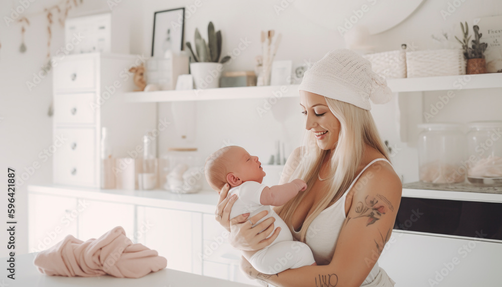 Single mom with her adorable young daughter, spending time together. Mom and daughter concept. Generative AI illustrations Single mom with her adorable young daughter, spending time together. Mom and daughter concept. Generative AI illustrations