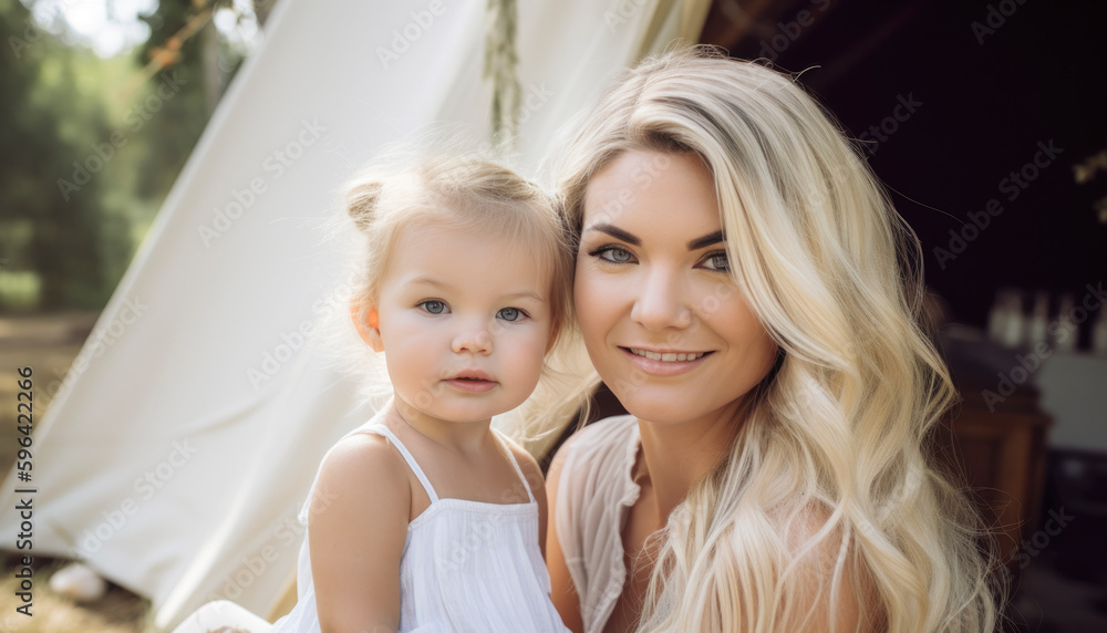 Single mom with her adorable young daughter, spending time together. Mom and daughter concept. Generative AI illustrations Single mom with her adorable young daughter, spending time together. Mom and daughter concept. Generative AI illustrations