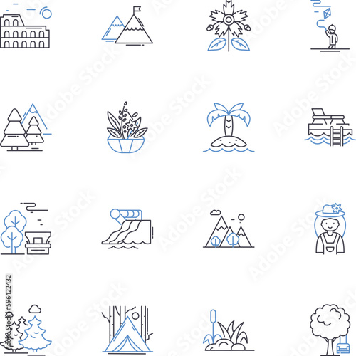 Lush foliage line icons collection. Flourishing, Verdant, Thriving, Lushness, Foliage, Jungle, Abundance vector and linear illustration. Greenery,Overgrowth,Lush outline signs set Generative AI