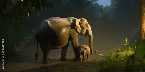 Elephant with baby. Illustration AI Generative.