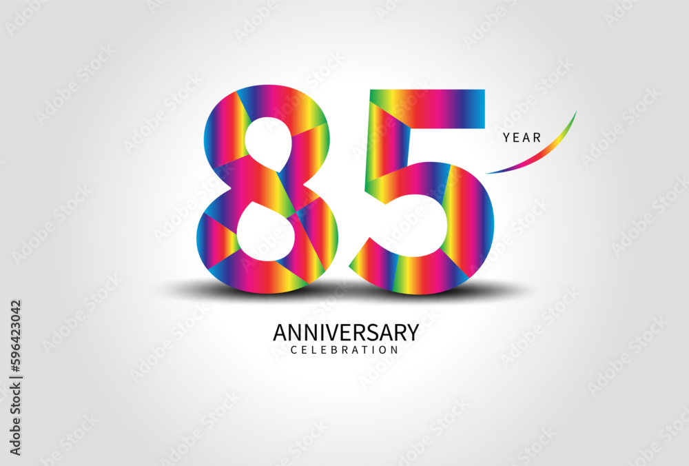 85 Year Anniversary Celebration Logo colorful vector, 85 Number Design, 85th Birthday Logo, Logotype Number, Vector Anniversary For Celebration, Invitation Card, Greeting Card. logo number Anniversary