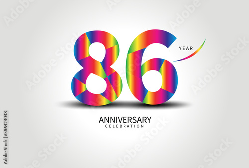 86 Year Anniversary Celebration Logo colorful vector, 86 Number Design, 86th Birthday Logo, Logotype Number, Vector Anniversary For Celebration, Invitation Card, Greeting Card. logo number Anniversary photo