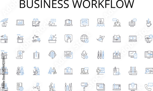 Business workflow line icons collection. Collaboration, Synergy, Trust, Support, Communication, Diversity, Partnerships vector and linear illustration. Empathy,Unity,Respect outline Generative AI