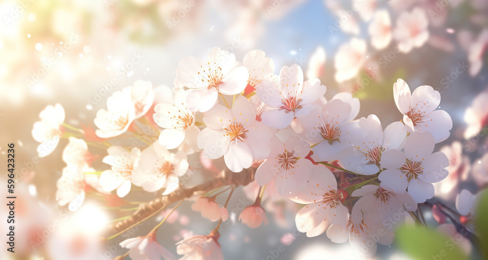 Cherry blossom background. Illustration AI Generative.