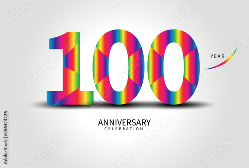 100 Year Anniversary Celebration Logo colorful vector, 100 Number Design, 100th Birthday Logo, Logotype Number, Vector Anniversary For Celebration, Invitation Card, Greeting Card. logo number 
